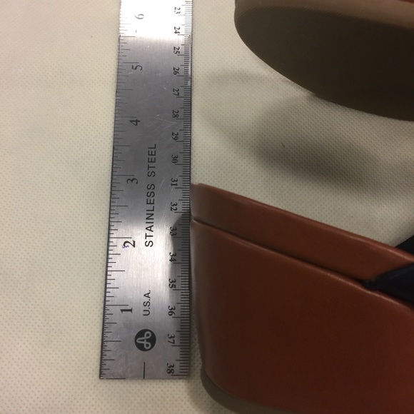 Navy with gold buckle wedge sandals - Picture 3 of 8